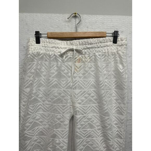 Miken Women's Swim Cover-Up Pants L White Polyester Sheer Crochet Drawstring - Picture 2 of 9